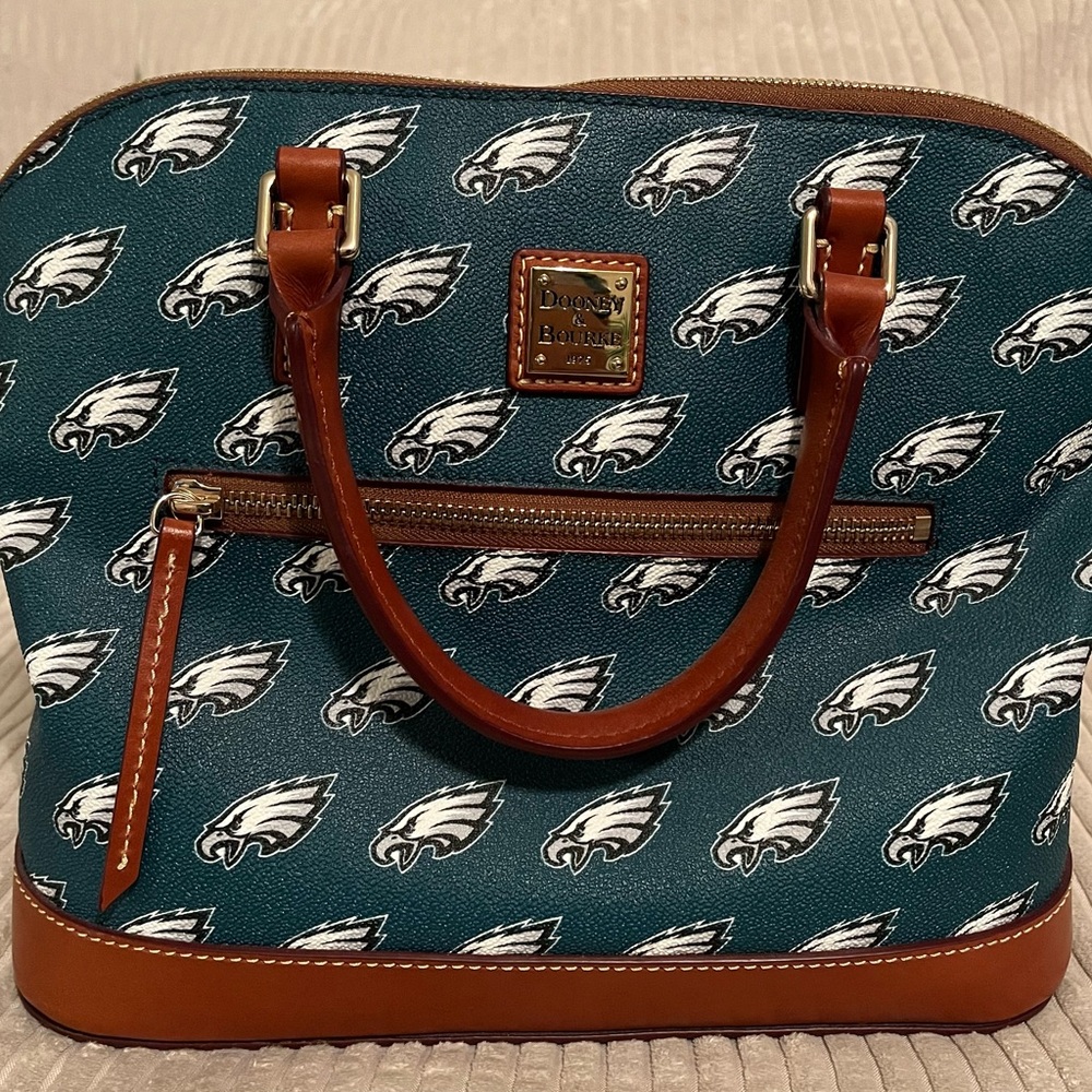 Dooney & Bourke Philadelphia Eagles Satchel with Brown Trim - Picture 5 of 7